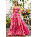 Floral Print Prom Dresses A-line Organza vestidos de fiesta Strapless Side Split Sweep Train Sleeveless Formal Evening as pic