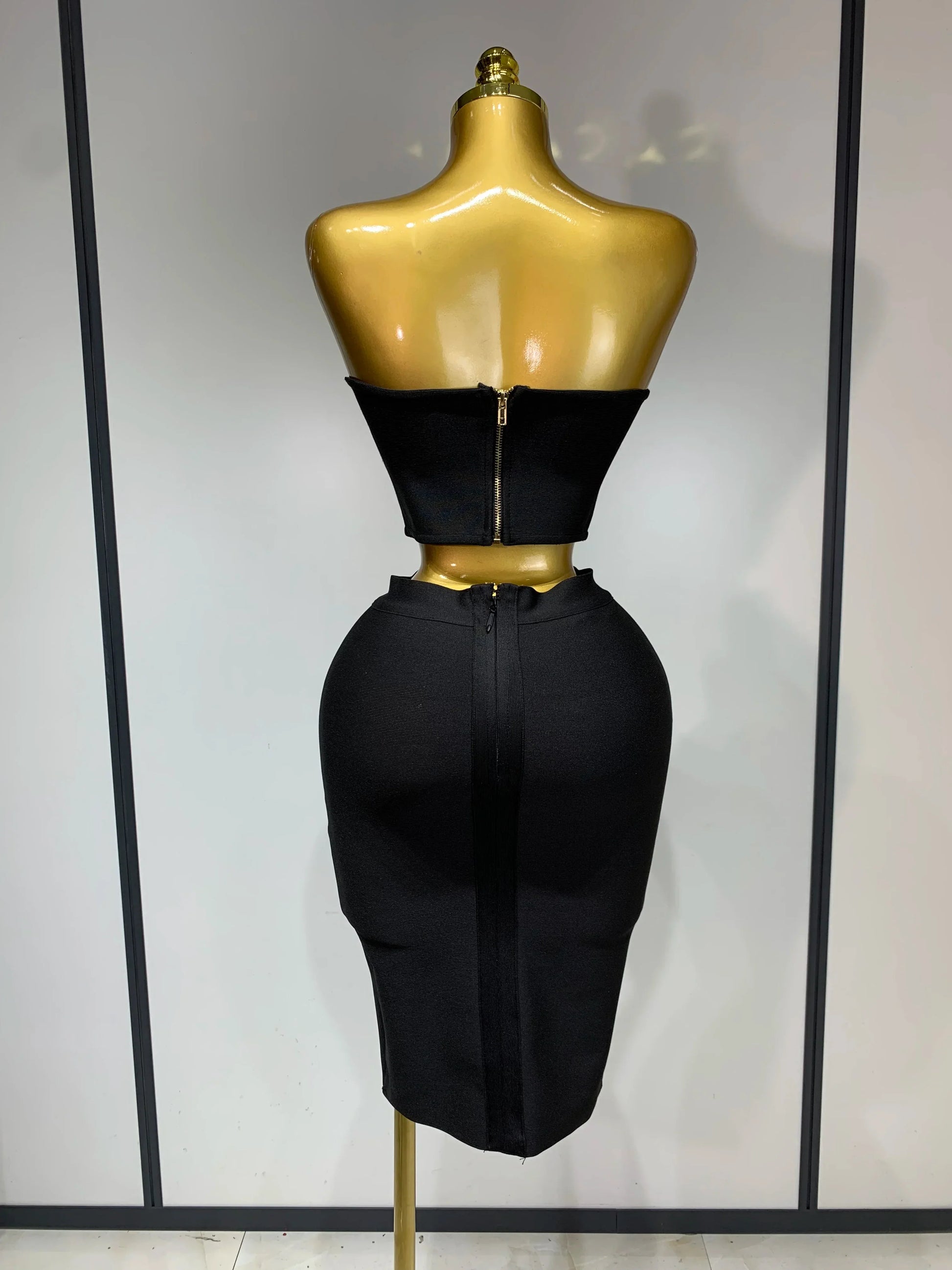 Women 3D Flower Black Bodycon Bandage Two Piece Set Designer High Waist Evening Party Club Birthday Skirt Set