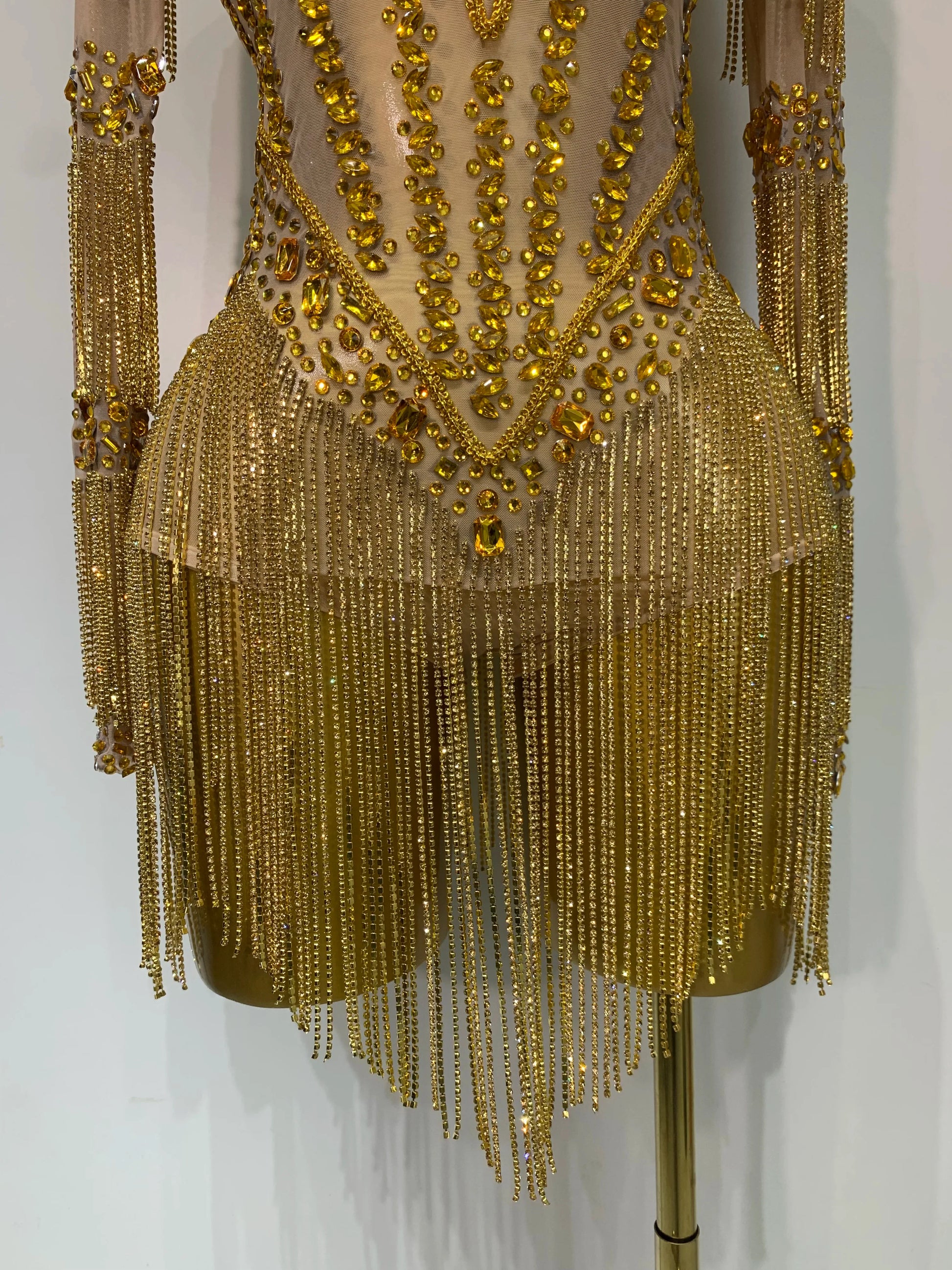 Luxury Birthday Evening Party Gown Sparkly Rhinestone Bodysuit Women Sexy Mesh See Through Performance Dance Stage Costume