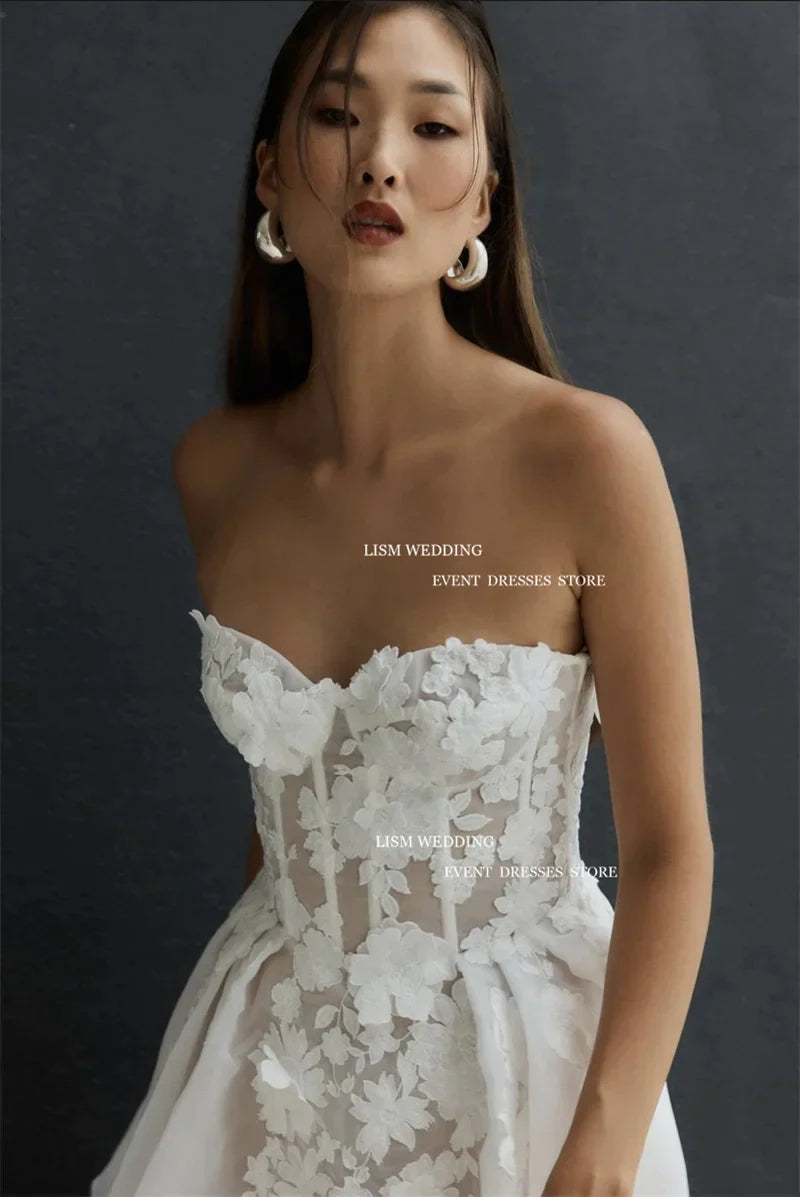 Sexy Mini A-Line Brautkleider Spitze Blumen Schatz ärmellose Brautkleider Frauen Robe de Ehe Hochzeitsfeier Kleid