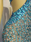 New Mermaid Blue Maxi Dress Shell Sequins Rhinestone Evening Gown for Women Luxury Ball Dress Deep V Neck Mesh Dress Beiduofen