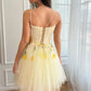 Yellow Flower Appliques Prom Dresses Spaghetti Strap Tulle Mini فساتين السهرة Lace-up Back Sweet vestidos verano moda