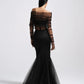 Impresionante ilusión negro sirena vestidos de noche pura manga larga fuera del hombro mujeres vestido Formal 2024 vestidos de fiesta personalizados