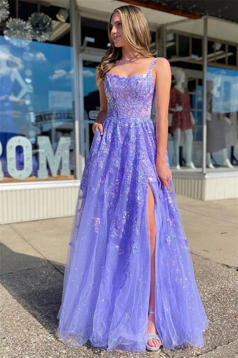 Purple Tulle Bead Prom Dresses Spaghetti Strap vestidos de noche Elegant Sleeveless Floor-Length A-line Formal Evening as pic