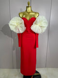Women Sexy Off Shoulder Red Bodycon Bandage Dress Long Sleeved Celebrity Elegant Backless Dress Luxury Birthday Dresses Red