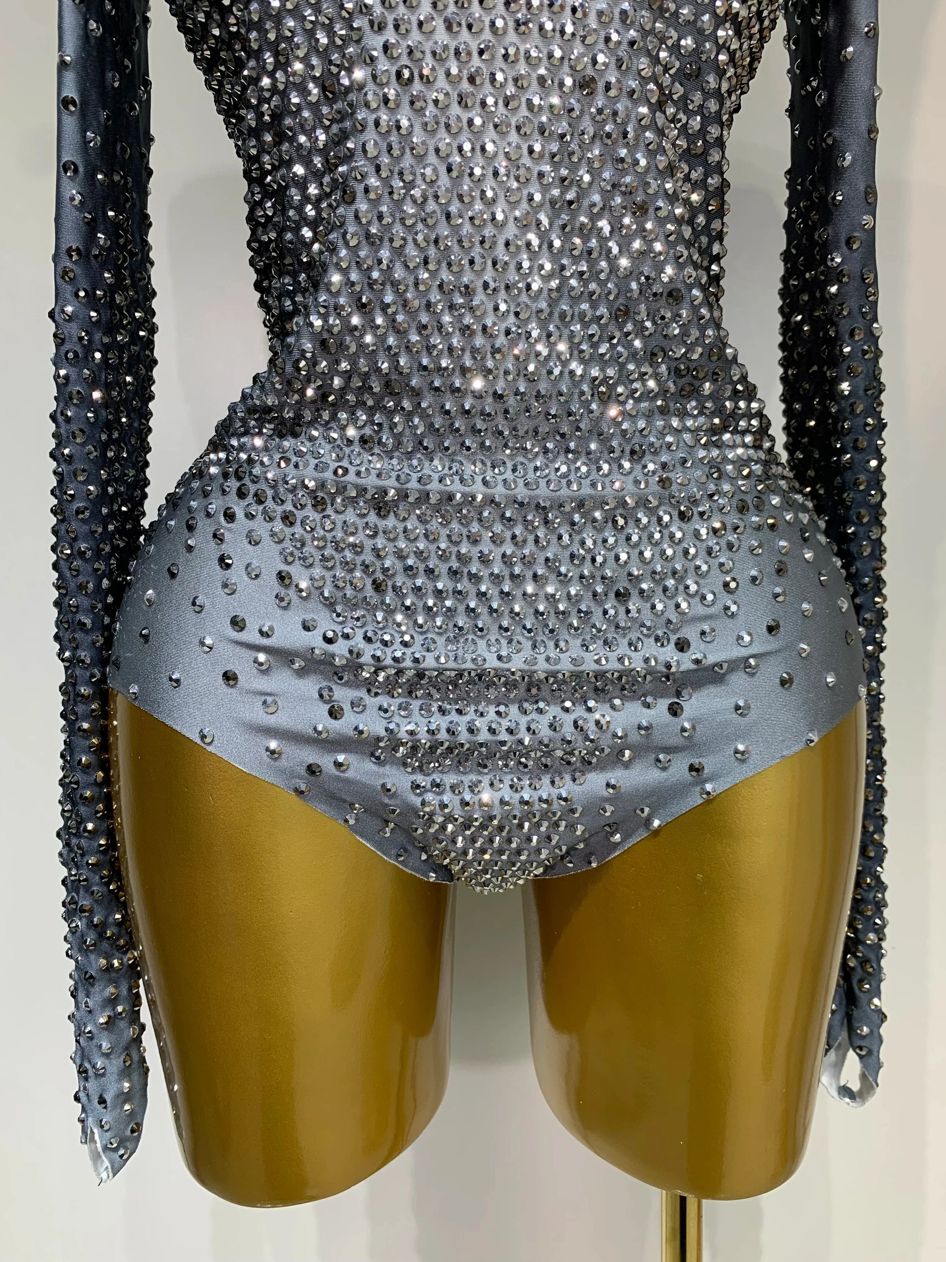 Sparkle Silver Rhinestones Stretch Bodysuits Women Luxury Birthday Evening Party Sexy Nightclub Singer Stage Costume