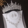 Luxury Silver Color Crystal Water Drop Bridal Jewelry Sets Rhinestone Tiaras Crown Necklace Earrings Wedding Dubai Jewelry Set TS-0002-I-XL-0005-A Tiaras