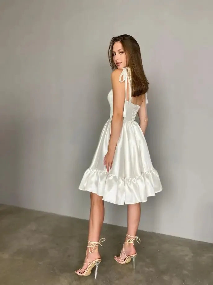 Short Wedding Dresses Satin A Line Spaghetti Strap Sweetheart Bridal Gowns Formal Party Women Bride Dresses Custom made