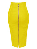All Match Style 15 Colors Golden Zipper Package Hips Knee Length Bandage Skirt Fashion Office Lady Wear Woman Basics item Yellow