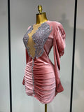 Luxury Birthday Dress Sparkly Crystals Sexy Mesh Velvet Short Dress Women Elegant Evening Party Nightclub Stage Costume