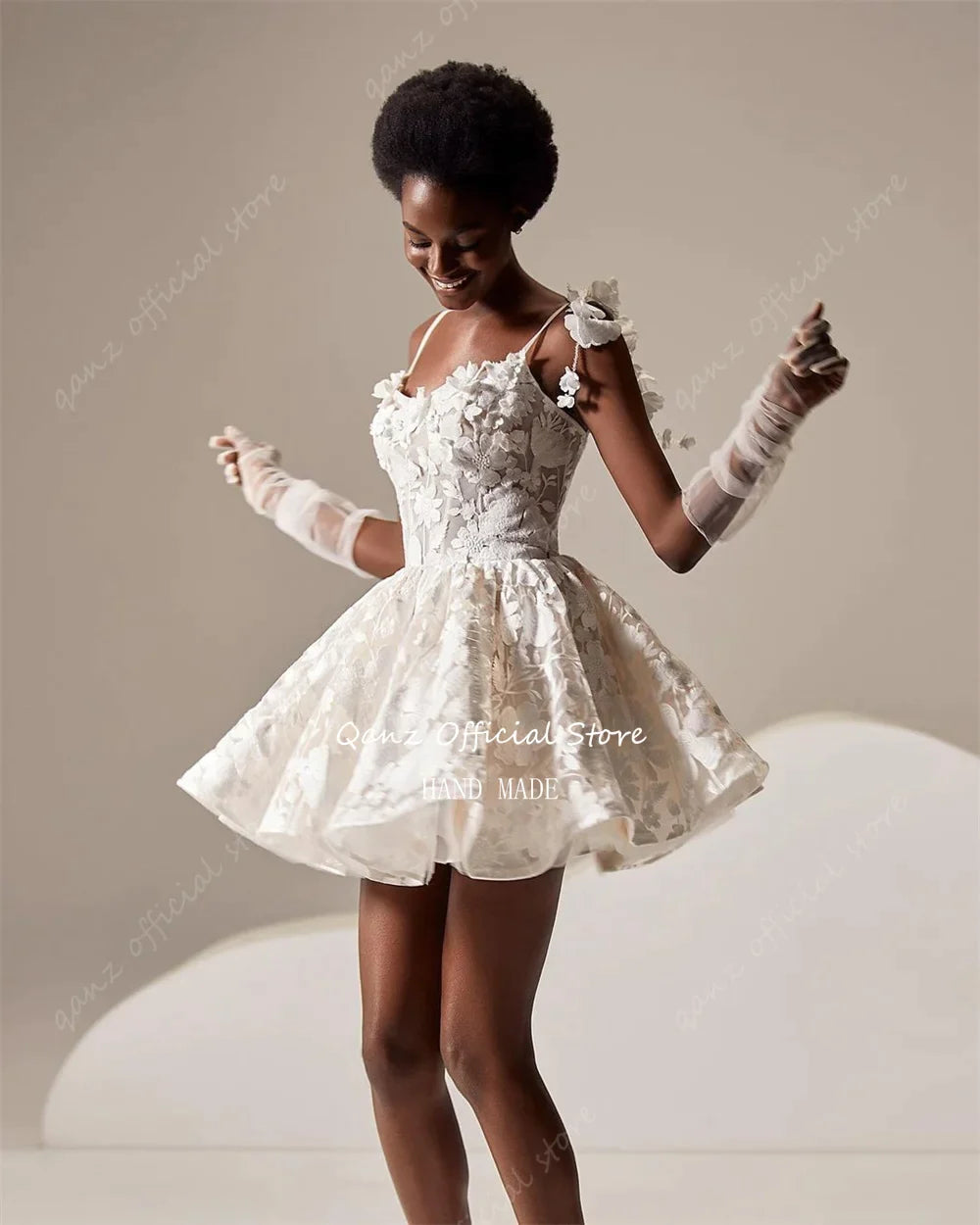 Appliques Short Wedding Dresses Spaghetti Straps 3D Flowers Robes Mariée A Line Corset Back Plus Size свадебное платье