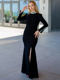 Black Long Sleeves Diamonds Turle Neck Dress Long Sleeves High Slit Celebrity Cocktail Party Bandage Long Dress Maxi Gowns