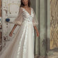 LAYOUT NICEB Boho Wedding Dresses Long Puff Sleeves Bridal Party Gowns Lace Flowers Tulle Sweep Train vestidos de novia playa