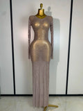 Sparkly Diamond Luxury Birthday Party Long Dress Elegant Celebrity Evening Party Nightclub Prom Dress Singer Dancer Stage Outfit Silver