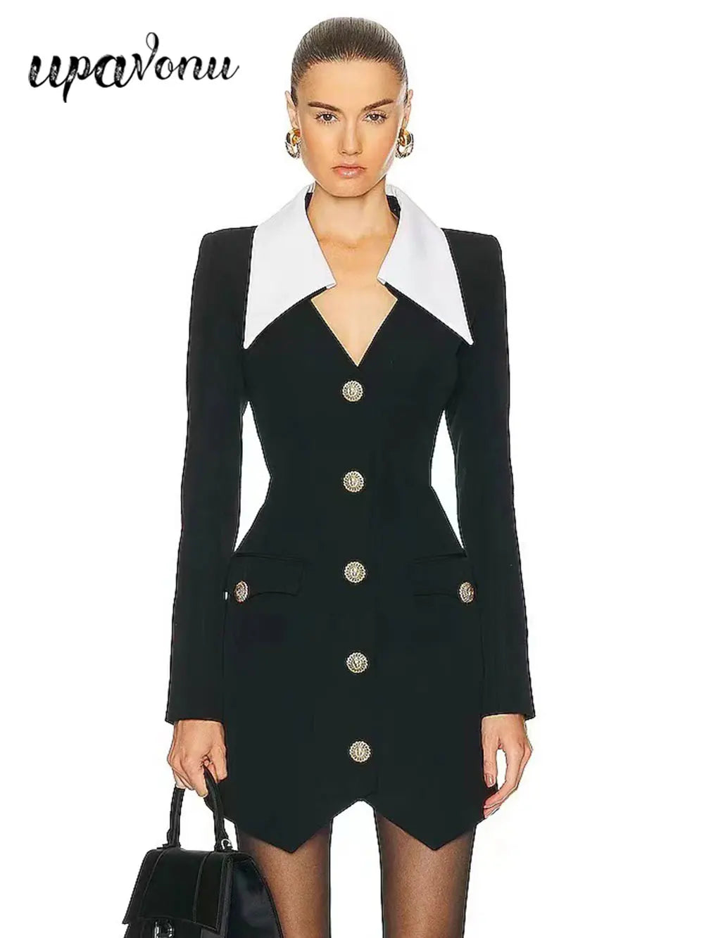 Autumn Women Elegant Bandage Dress with Large Collar Long Sleeve Button Design Bodycon Asymmetric Mini Dress Party Vestidos