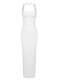 Sexy Women Maxi Dress Fashion Slips Sleeveless Bodycon Off Back Long Bandage Dress Celebrity Cocktail Evening Party Vestido WHITE