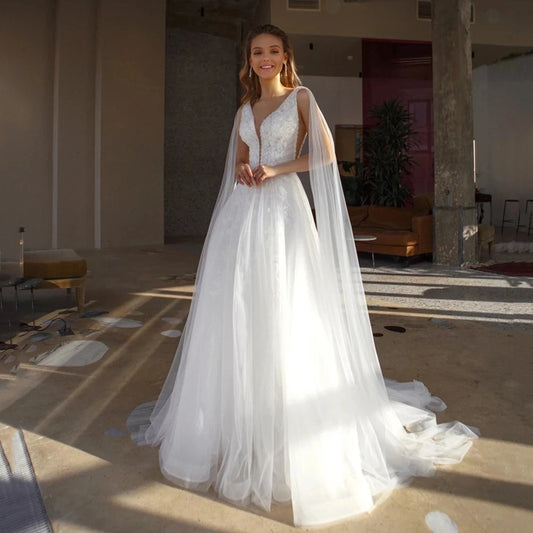 Sexy Tulle Brautkleider Vestidos noivas Rückenfreie Applikationen Spitze Engagement Brautparty Braut Kleider Robe de Mariée Marié