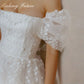 Spitzen Mini kurze Hochzeitskleider Schnürung geschwollene Puffärmel Square Hals Brautpartykleider eine Linie Rückenfreies Vestido de Novia