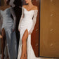 Elegant Mermaid Wedding Dresses Off Shoulder Lace Sleeves Brides Party Gowns High Side Slit Long Evening Dress for Bridals