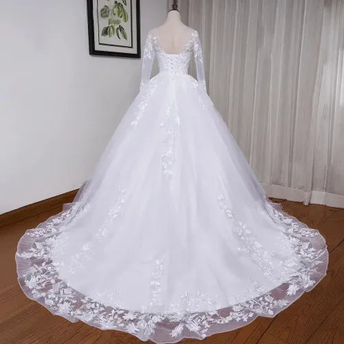 HEULORIA vintage Wedding Dresses long sleeve lace applique bride dress Plus Size lace up Ball Gown robe de mariee Wedding Gown 14w
