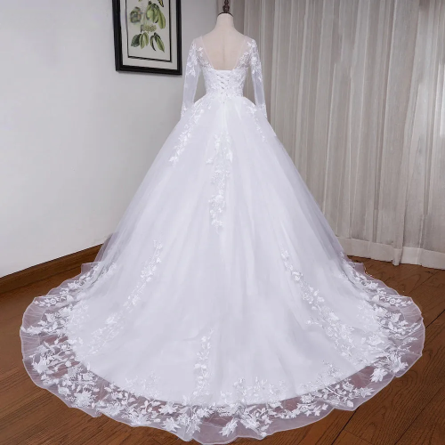 Heuloria Gaun Perkahwinan Vintage Panjang Lace Lace Applique Bride Dress Plus Saiz Lace Up Ball Gown Robe De Marie Wedding Gown