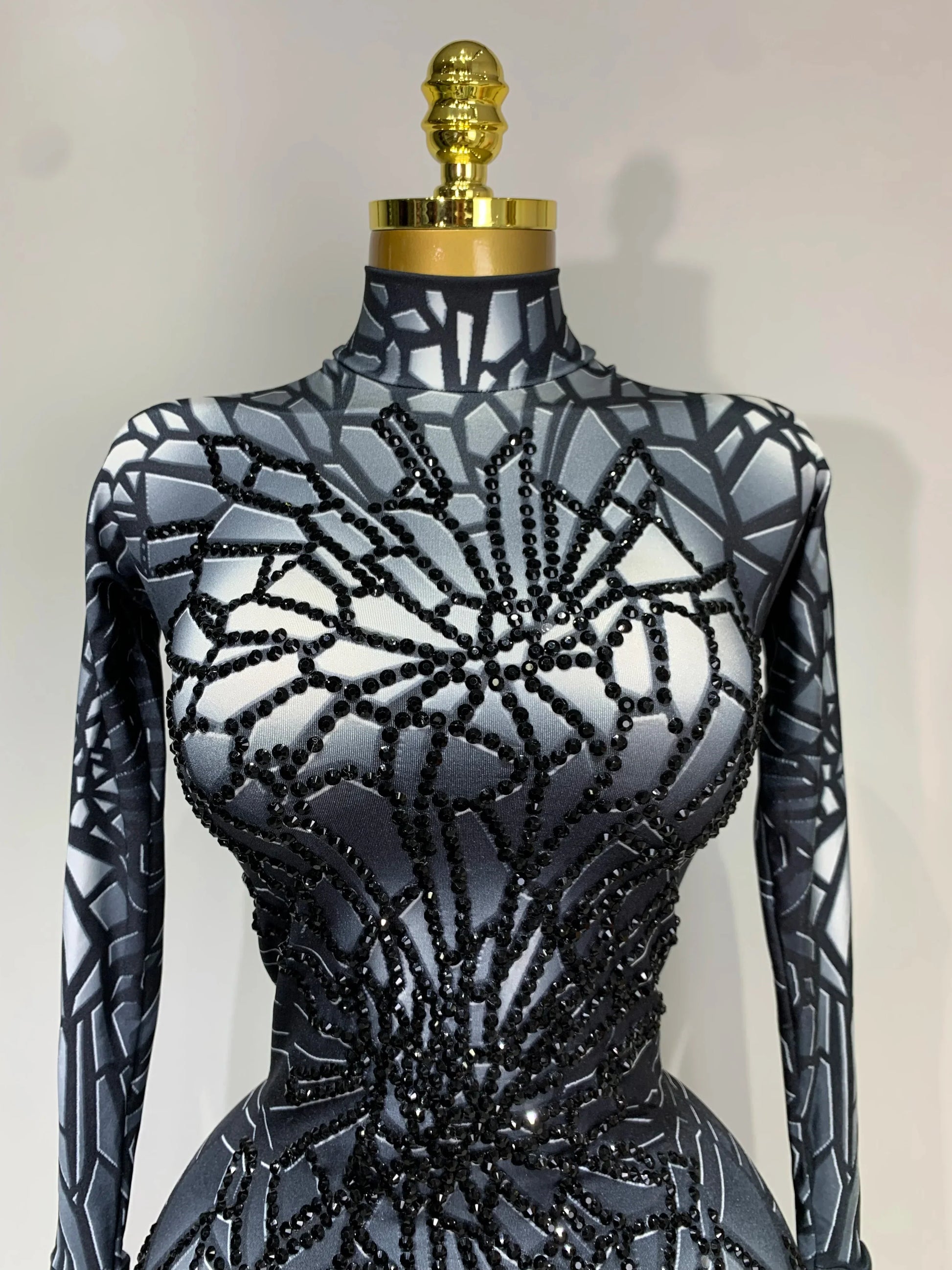 Women Sexy Black Rhinestone Stretch Bodycon Jumpsuit Club Evening Party Birthday Wear Singer Dancer Stage Perform Costume