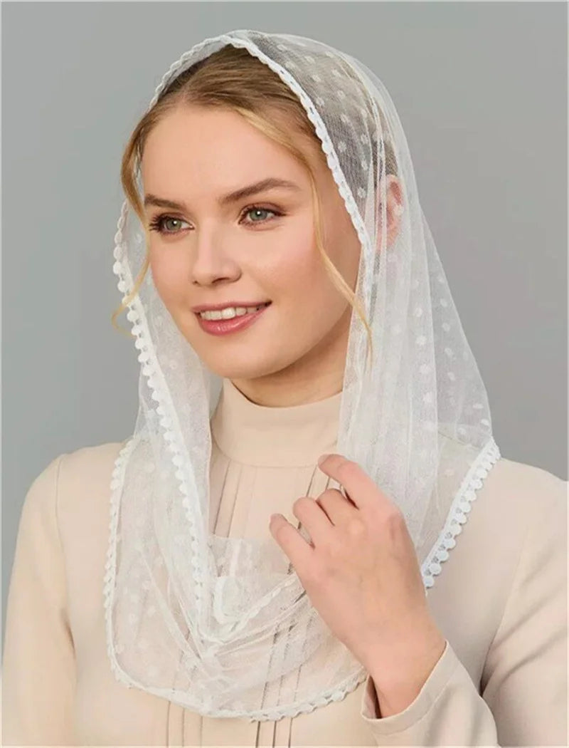 Mantilla Veil For Wedding Bride Spanish Church Veils For Women Shawl Scarf Head Cover White Lace Church Veil for Catholic Chapel