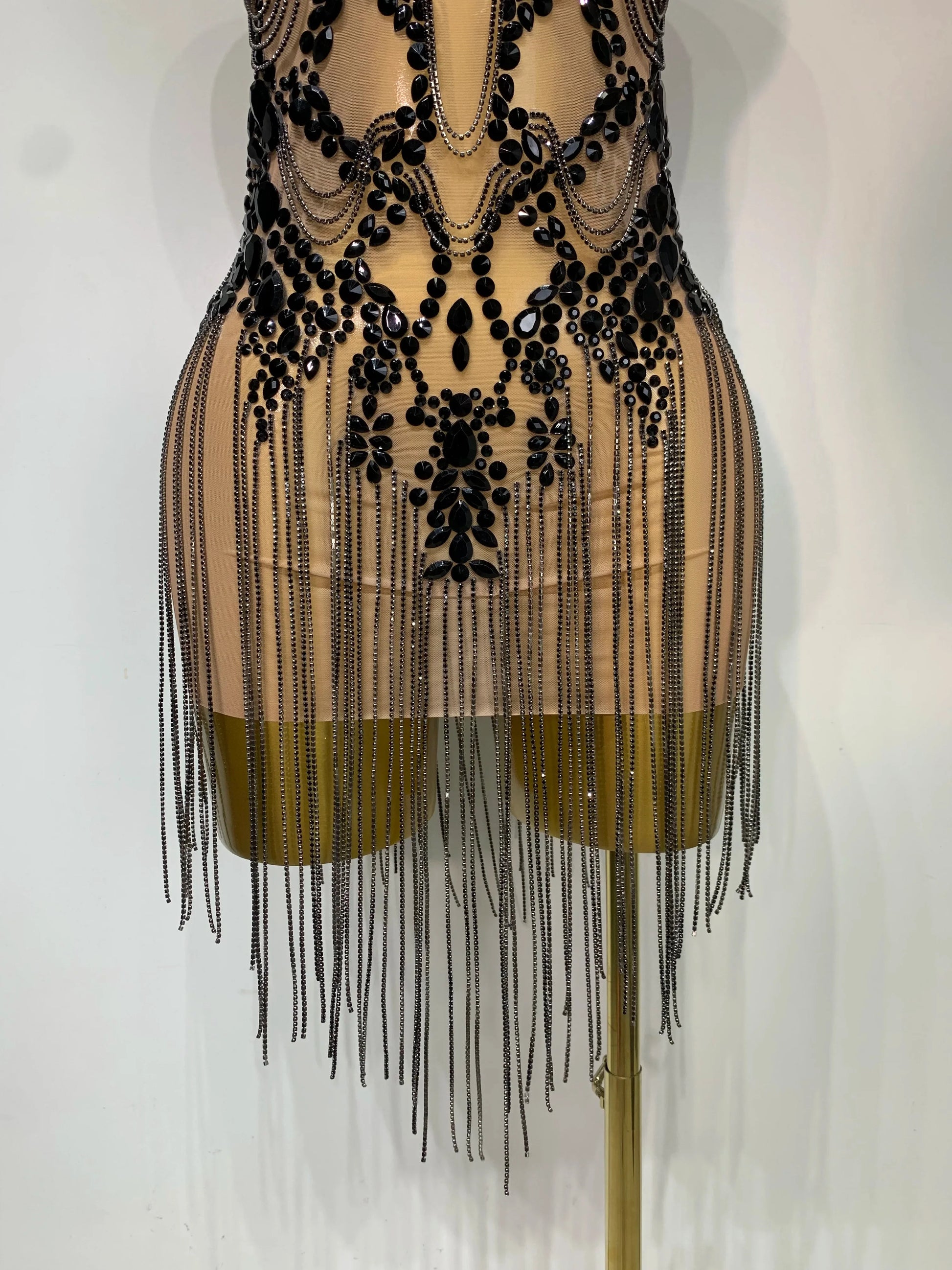 Luxury Rhinestones Chain Sleeveless Mini Dress Celebrity Elegant Sexy Performance Dance Nightclub Outfit Birthday Party Dress