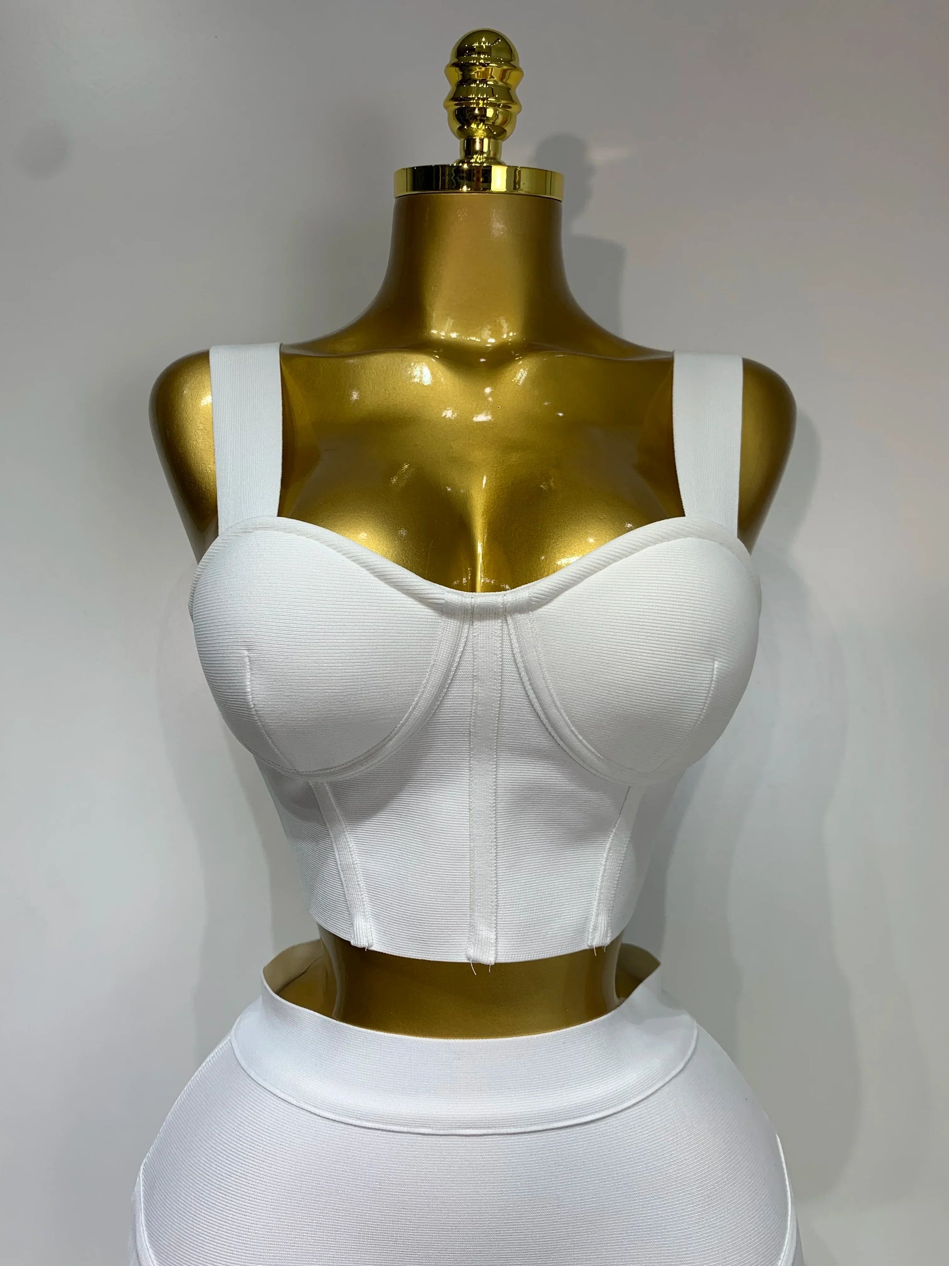 Women Sexy Top Short Skirt Bodycon Bandage Two Pieces Sets White Black Evening Party Luxury Birthday Outfit Nightclub Suits