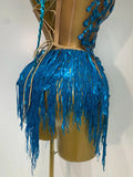 Women Sexy Shinning Rhinestone Tassels Two Pieces Set Nightclub Evening Party Birthday Bar Dancer Performance Stage Costume