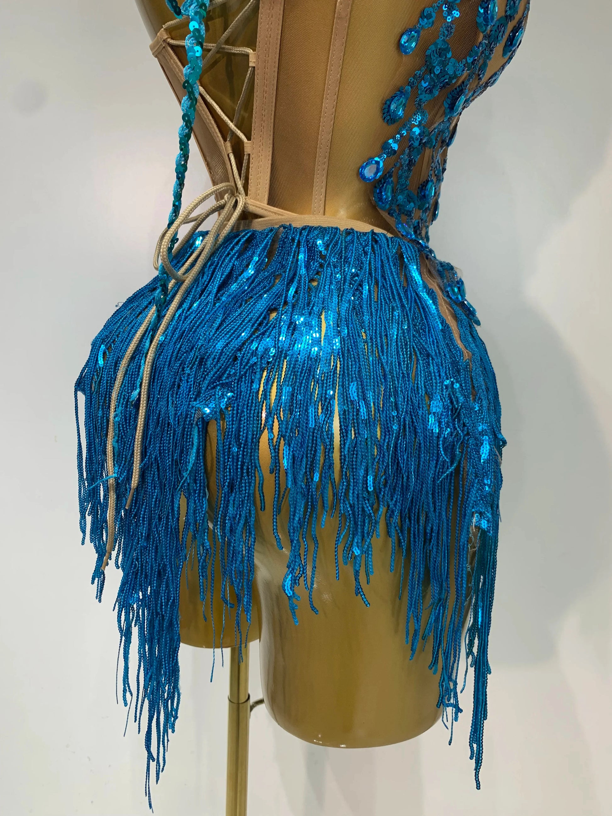 Women Sexy Shinning Rhinestone Tassels Two Pieces Set Nightclub Evening Party Birthday Bar Dancer Performance Stage Costume