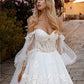 الوهم تول الأميرة فستان الزفاف نفخة الأكمام قبالة الكتف فستان زفاف الحبيب يزين الدانتيل vestidos de noiva