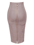 All Match Style 15 Colors Golden Zipper Package Hips Knee Length Bandage Skirt Fashion Office Lady Wear Woman Basics item Khaki