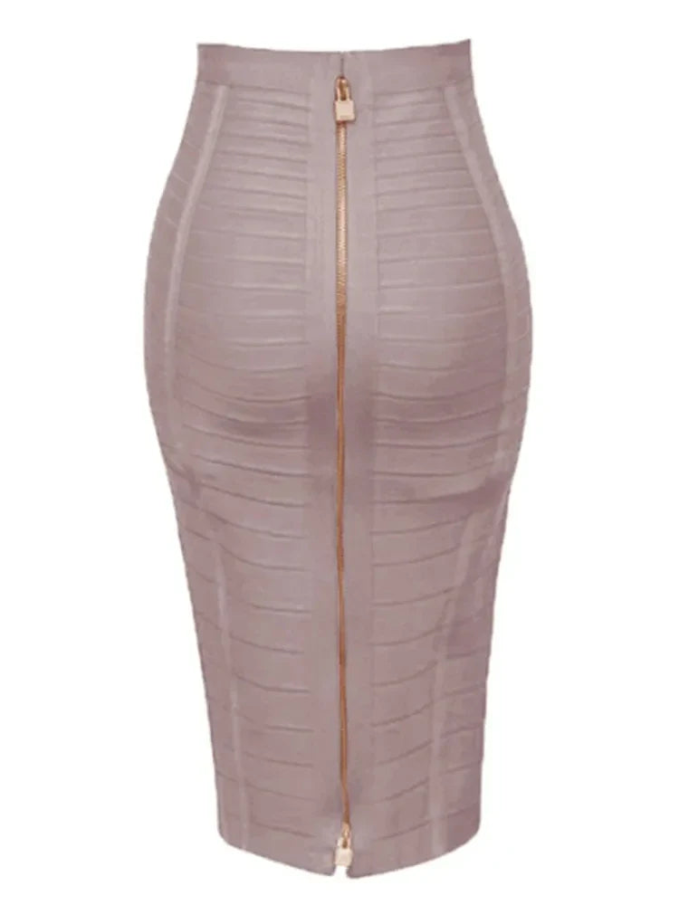 All Match Style 15 Colors Golden Zipper Package Hips Knee Length Bandage Skirt Fashion Office Lady Wear Woman Basics item Khaki