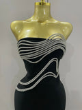 Sexy Strapless Diamond Lines Bodycon Bandage Long Dress Women Celebrity Red Carpet Elegant Evening Birthday Party Dresses