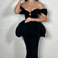 Couture Black Velvet Prom Dresses with Puffy Peplum Off the Shoulder Sheath Long Formal Party Dress Vestidos de fiesta