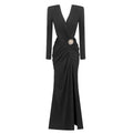 White Long Dresses For Women Sexy V Neck High Split Celebrity Party Vestido Fashion Casual Holiday Wear black