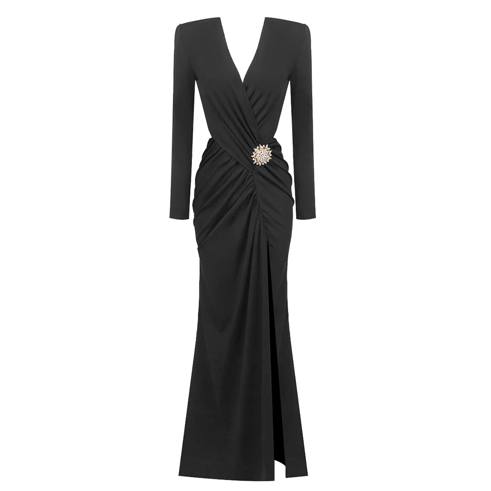 White Long Dresses For Women Sexy V Neck High Split Celebrity Party Vestido Fashion Casual Holiday Wear black