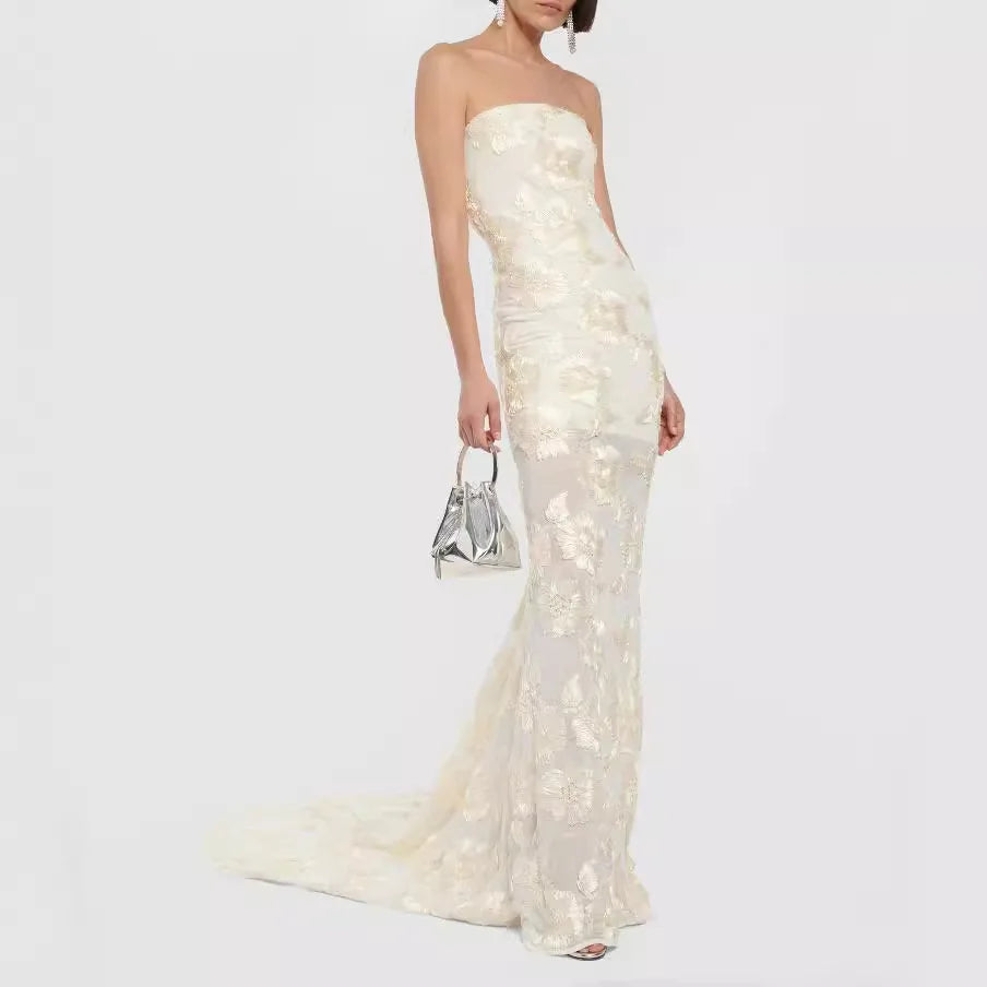 White Moth Orchids One Shoulder Yellow Green Ankle Length Bandage Dress Celebrity Party Evening Dress Woman Voaction Outfit