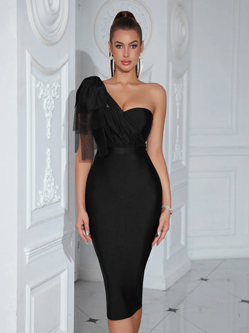 formal Women's Bandage prom Dress guest Black Bow Elegant Wedding Party Evening Midi Club cocktail Dresses Bodycon luxury