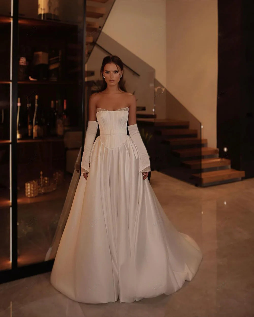 Elegant Simple Wedding Dresses Stain Sweetheart Boning Bride Gowns for Women A-Line Long Bridal Party Dress with Belt