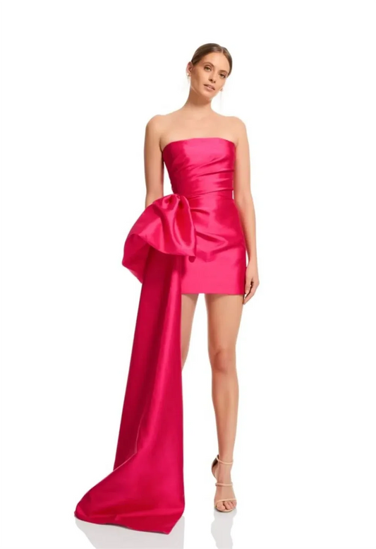 Sexy Strapless Mini Party Dress Elegant Bow On Side Evening Dresses Silk Satin Vestidos De Noche Sweet Short Prom Dress
