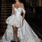 Vestido de novia con una línea fuera del hombro, parte delantera corta, espalda larga, vestidos de novia bohemios