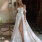 Bohemian Sweetheart Wedding Dress Side Split Lantai Panjang Untuk Wanita Gaun Pengantin 3d Bunga Dari Jubah Bahu