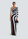 Black White Stripes Sexy High Slit One Shoulder Ankle Length Bandage Dress Fashion Woman Evening dress Celebrity Party Outfit As Picture