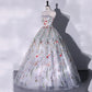 Pakaian Quinceanera Strapless Sexy Pakaian Light Grey Light untuk Prom Bunga Kecil Bulat Vestido De Debutante Plus Saiz