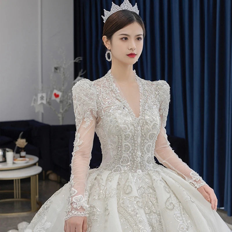 Abiti da sposa con paillettes bianchi di lusso francese per la sposa elegante abito da ballo lungo da ballo da ballo lunghi sexy