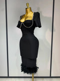 Women Sexy Luxury Rhinestone Short Sleeve Bodycon Dress Party Evening Celebrate Birthday Black Bandage Club Prom Gown