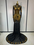 Stage Perform Dress Sexy Mesh Transparent Maxi Long Dress Nightclub Outfit Singer Dance Costume Elegant Party Dress black