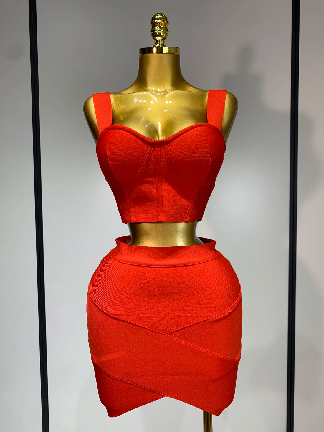 Women Sexy Backless Top Short Skirt Bodycon Bandage Two Pieces Sets Evening Party Luxury Birthday Outfit Nightclub Suits Red